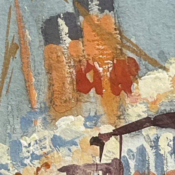 Jules Van De Leene, Paquebot au quai, années 1920, Gouache – Peintures et dessins, Paper, Wood, Art Deco (photo 7 of 11)