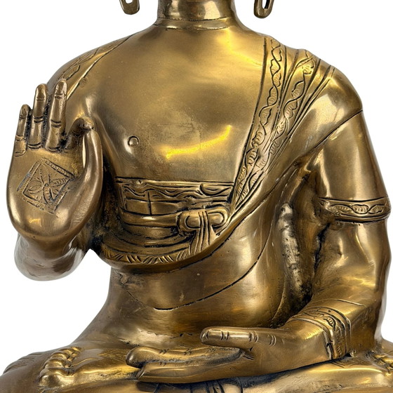 Antiek Tibetaans-Himalaya Shakyamuni Boeddha Brons – 17e/18e Eeuw – 56 cm – Beeldhouwkunst, Bronze, Brass (photo 3 of 11)
