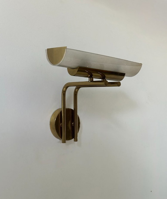 Image 1 of Lampada da parete in ottone e vetro sabbiato, Francia, 1970