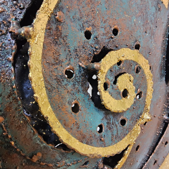 Image 1 of Unique large metal Thai art sculpture floor lamp with gold leaf accents / Chiang Mai / Chiang Rai Region