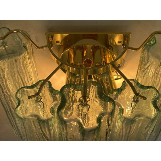 Image 1 of Coppia di applique da parete contemporanee italiane in vetro di Murano “Tronchi” in tonalità verde.