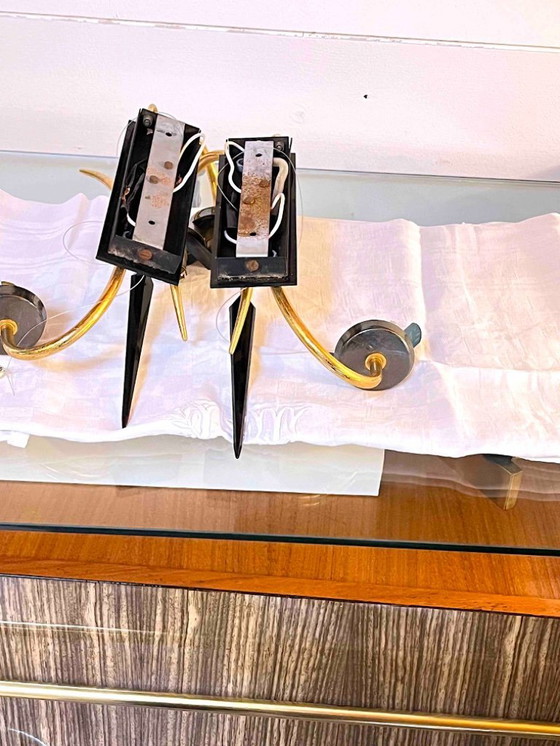 Image 1 of Coppia di applique da parete in ottone, Maison Arlus, Francia, circa 1950