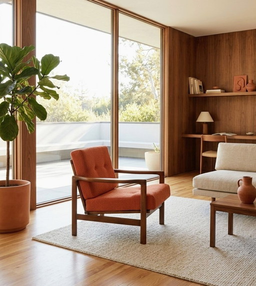 Modern Scandinavian chair terracotta bouclé 1965 design by Z.Baczyk 