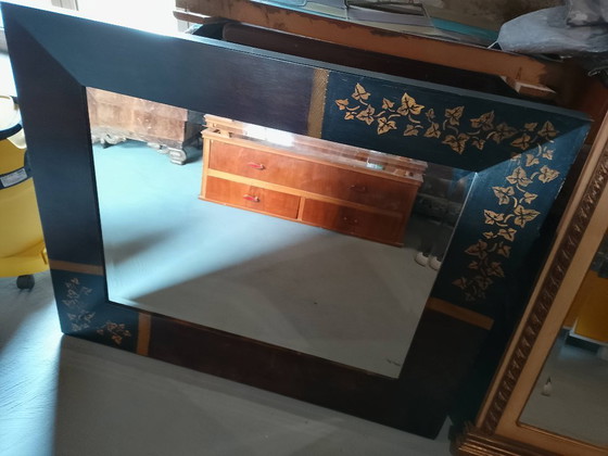 Image 1 of Specchio vintage in legno con foglie d'oro dipinte a mano