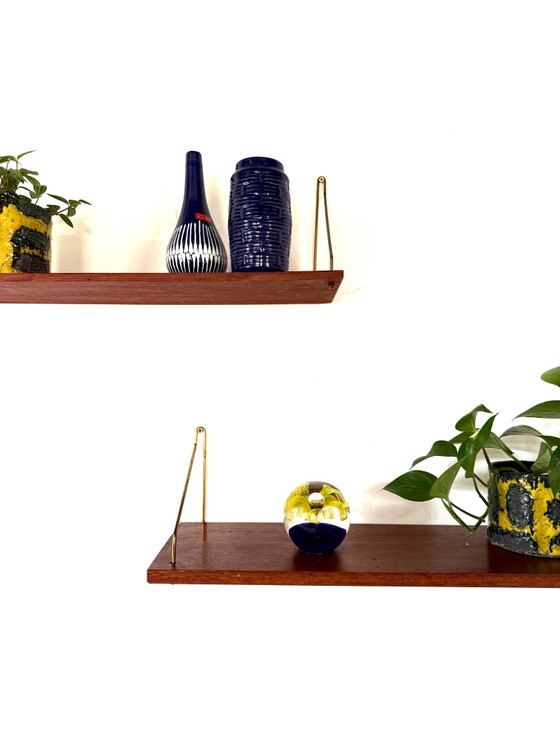 Set of 2 vintage Danish teak Shelving units ‘60, Brass, Wood, Brown (photo 3 of 9)