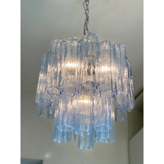 Image 1 of Lustre "Tronchi" en verre de Murano bleu de style Venini