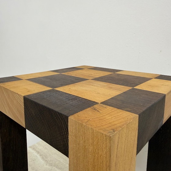Sgabello in legno con motivo a scacchiera, Sgabelli, Marrone, Modern (foto 14 di 14)