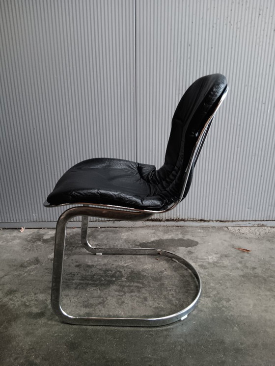 Image 1 of Willy Rizzo for Cidue - set of 6 Italian vintage chairs in black leather
