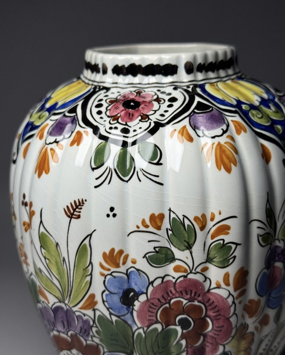 Image 1 of Hand-Painted Polychrome Delft Faience Vase Plateelbakkerij RAM, Arnhem, Netherlands