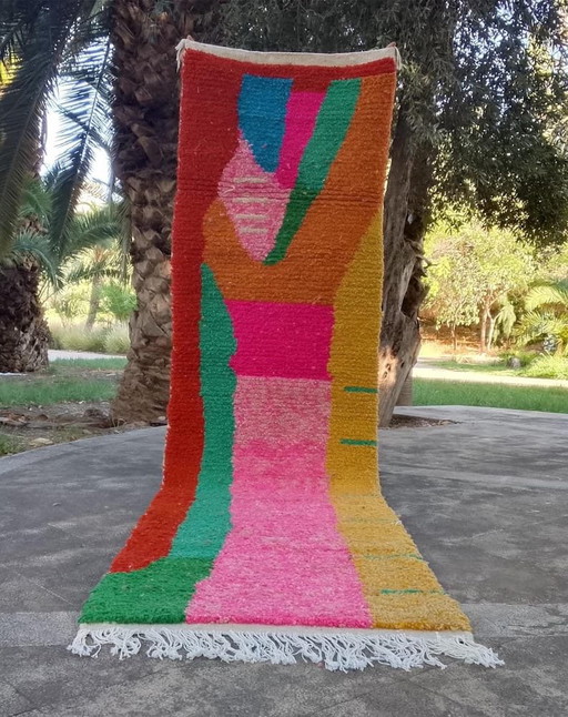 Alfombra de pasillo artesanal, de lana pura, hecha a mano según la tradición, tamaño 75/300 cm.
