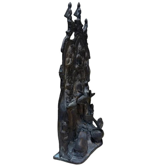 Antiguo Relieve de Templo de Bronce del Buddha Mucalinda – Estilo Himalaya India/Nepal – c. 1880–1920 – (photo 4 of 10)