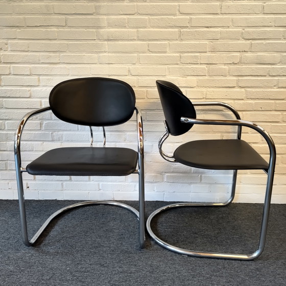 Set Van Twee Effezeta Sledestoelen – Eetkamerstoelen, Chrome, Metal (photo 3 of 12)
