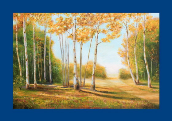 Image 1 of Oil painting of a poplar landscape. Hand-painted and signed. New.