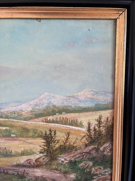 Image 1 of Peinture à l'huile originale vintage représentant un paysage champêtre : art mural représentant la nature de la campagne