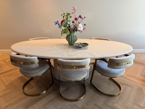 8x Richmond Beige Velvet Dining Chairs