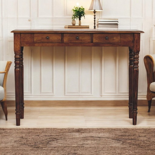 Mangoholz Konsolentisch Chestnut – 3 Schubladen & Gedrechselte Beine