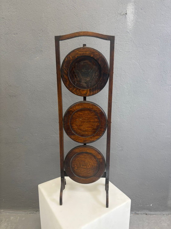 Image 1 of Vintage 3-Tier Cake Stand Dark Wood Serving Stand 1920s Europe