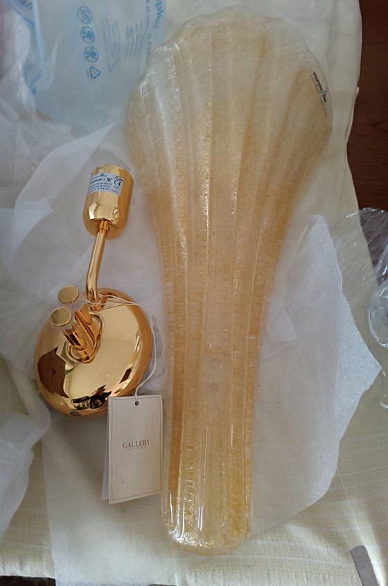 Image 1 of MuranoDue Grote "Fiaccola" wandlamp 46 cm - Identiteitscertificaat - Nieuw bladgoud