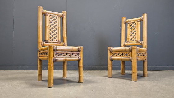 Image 1 of Vintage bamboe eetkamerstoelen in boho-chic stijl, jaren 60.
