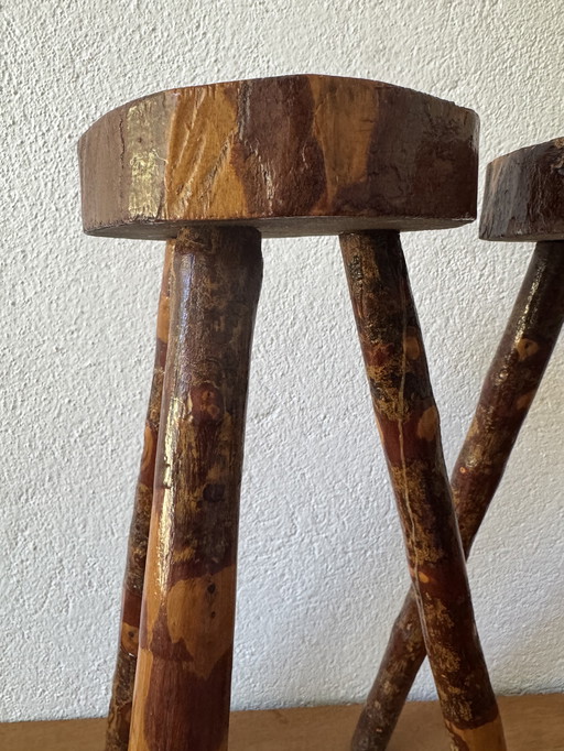 Tabourets bois brutaliste années 60