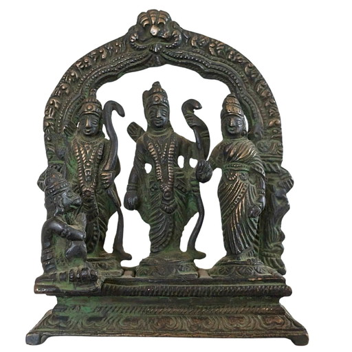 Antike indische Bronze - Ram Darbar Altaraufsatz (Rama, Sita, Lakshmana, Hanuman)