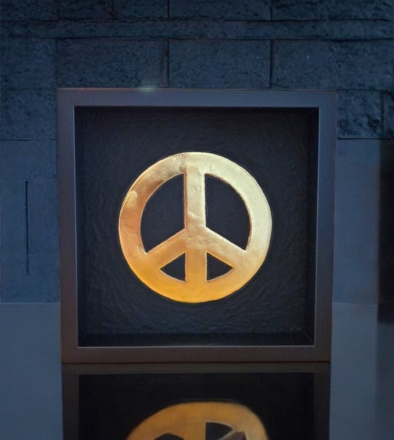Image 1 of Friedenslogo-Kunstwerk, vergoldeter Rahmen (23 Karat), limitierte Auflage