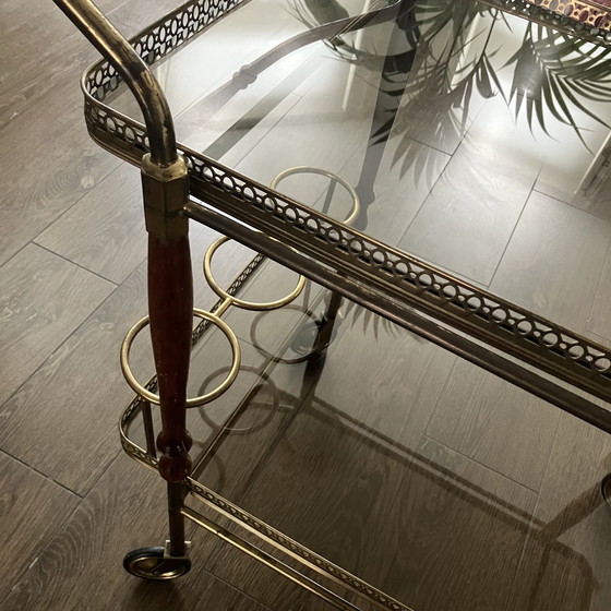 Image 1 of Carrello bar in ottone anticato e legno