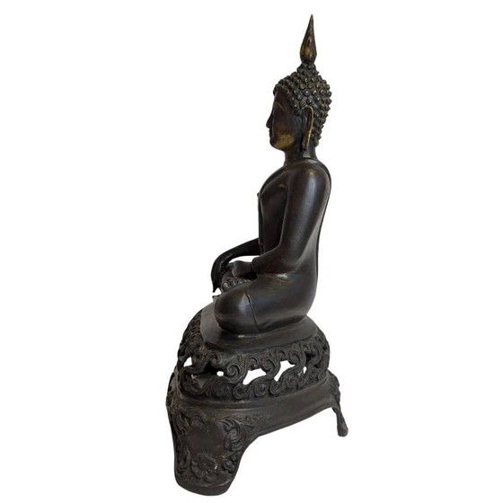 Large Vintage Bronze Thai Buddha Statue - 45cm Sukhothai Style – Sculpture (photo 5 of 10)