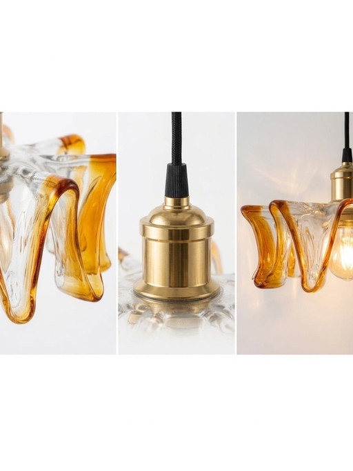 Squisito set di 3 lampade a sospensione vintage in vetro di Murano "a nastro", Vetreria Mazzega