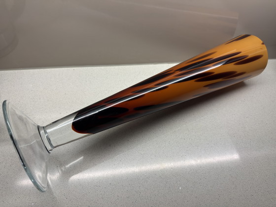 Image 1 of XL Murano Glass Vase – Firework Design in Amber & Brown – 55cm