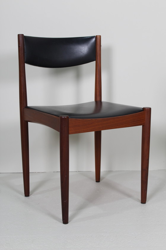 Image 1 of 4X Vintage Danish Design Dining Chairs - Teak, Black Skai, 1960s |.