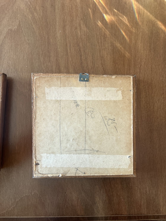 Image 1 of Set van 2 Antieke Delftse Tegels (18e Eeuw) - Visser & Zeilschip - Ingelijst