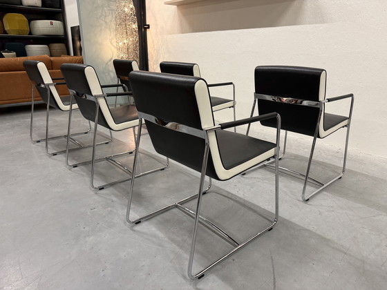 Image 1 of 6 sedie da pranzo Leolux Orchid in pelle grigia e nera