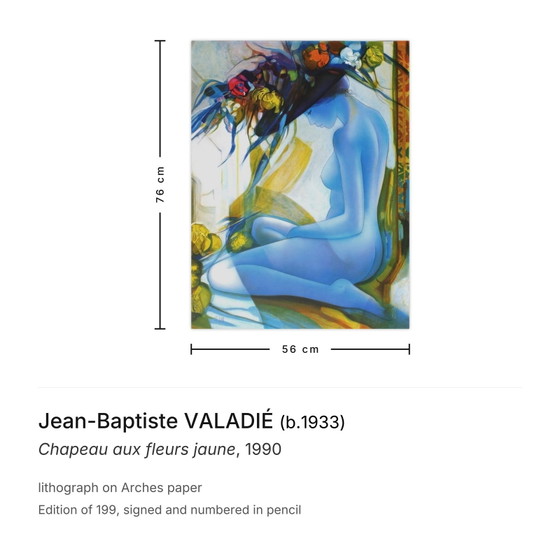 Image 1 of Jean-Baptiste VALADIÉ Hat with yellow flowers Signed lithograph 1990