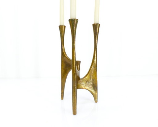 Lampadario brutalista a treppiede in bronzo, Michael Harjes, Germania, circa 1960