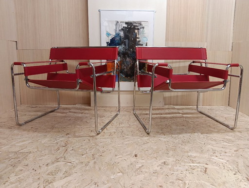 KNOLL Studio Set van 2 WASSILY B3 fauteuils (NIEUW) in rood leer