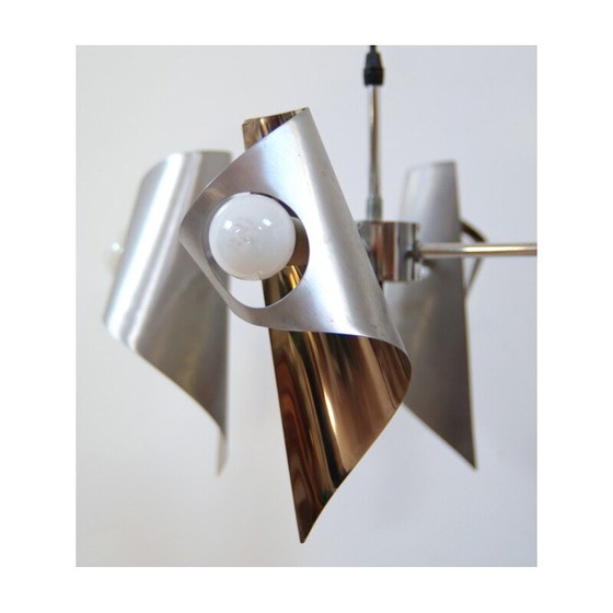 Image 1 of Vintage metal and stainless steel chandelier, 1970