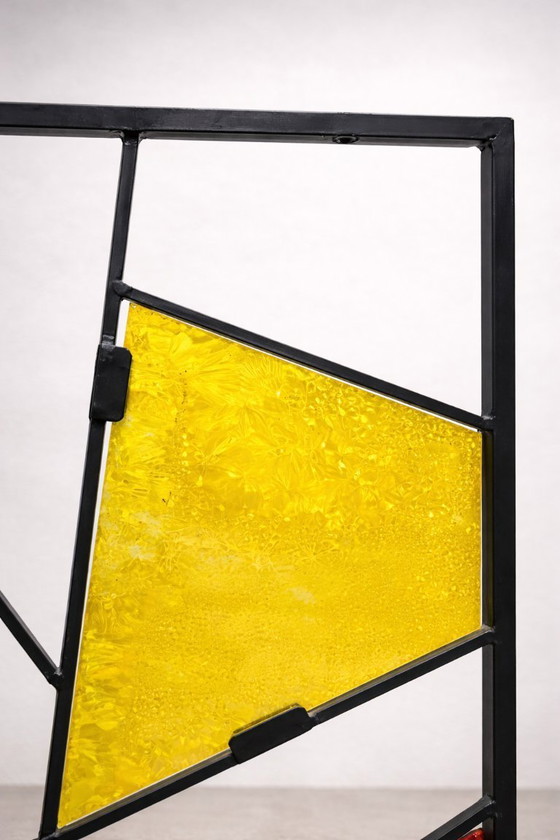 Image 1 of Mid-Century Modern Geometric Room Divider with Textured Colored Glass, 1970s–1980s