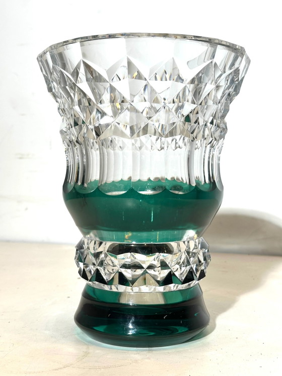 Jarrón de cristal Val Saint Lambert – Revestimiento verde – Jarrones (photo 4 of 4)