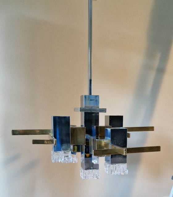 Vintage Design Kroonluchter, Hanglamp, Cubic, Gaetano Sciolari, 1970s – Chrome (photo 7 of 18)