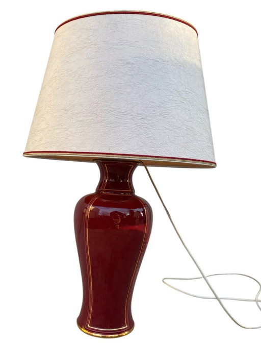 Large burgundy and gold vase-style table lamp