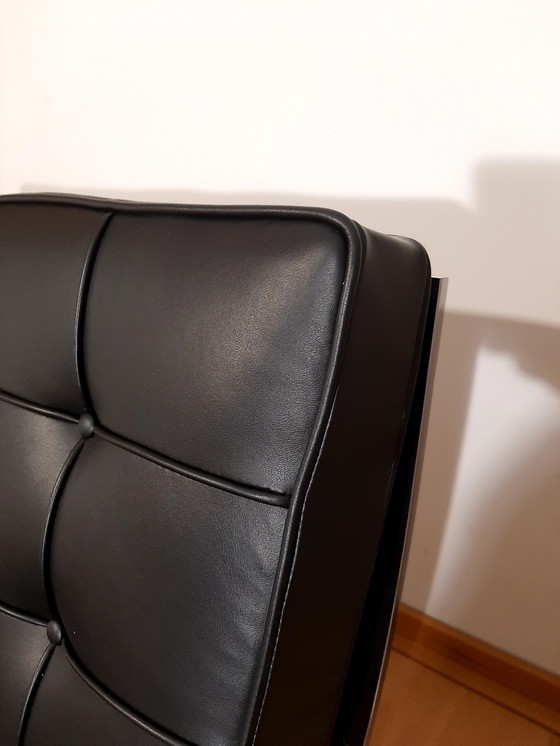 Image 1 of Knoll Set Barcelona New-Never Used Black Leather Design by Ludwig Mies Van Der Rohe and Lilly Reich (1929)