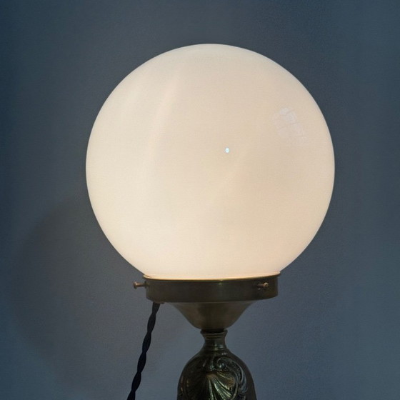 Image 1 of Vintage brass and opaline glass table lamp