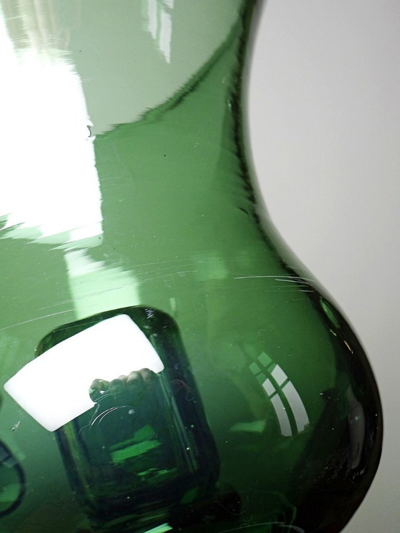 Image 1 of Grand photophore vintage verre vert soufflé, années 60-70