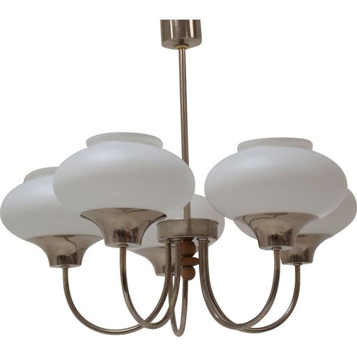 Vintage glass and wood chandelier, Czech 1960