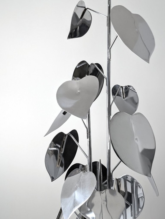 Image 1 of Chrome Leaf Floor Sculpture on Circular Base, 1970s