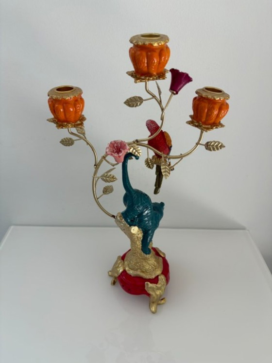 Candelabro ecléctico con tigre y loro – Portavelas, Plastic, Metal (photo 5 of 15)