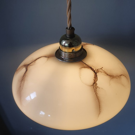 Vintage Marbled Pendant Lamp - Opaline Glass - Art Deco Style. – Metal (photo 7 of 15)