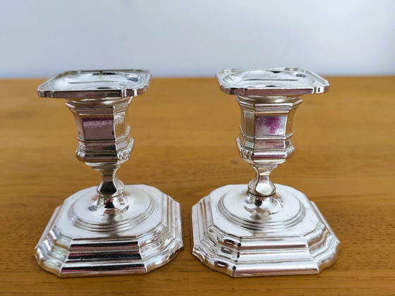 Image 1 of Pair of antique silver-plated metal candlesticks