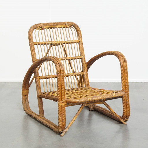 Franse rotan vintage design fauteuil uit de jaren ’50